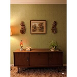 Vintage  70s Faux Wood Wall Sconces Pair Ornate Candle Holders Home Decor 15.75"